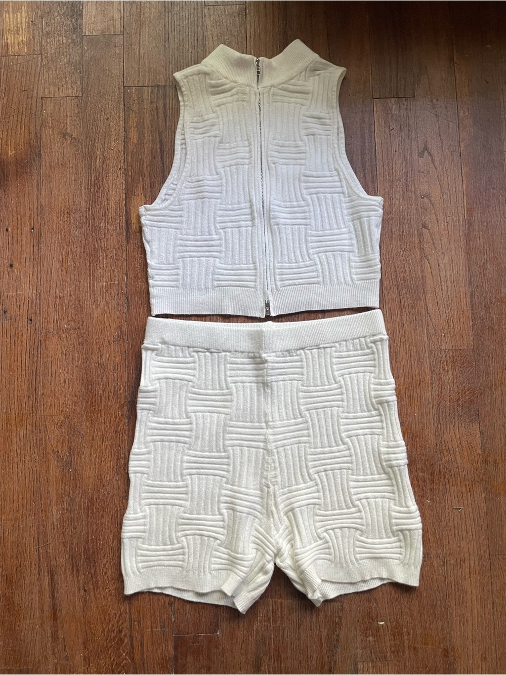 Daisy Ribbed Knit Zip Crop Top & Shorts Set